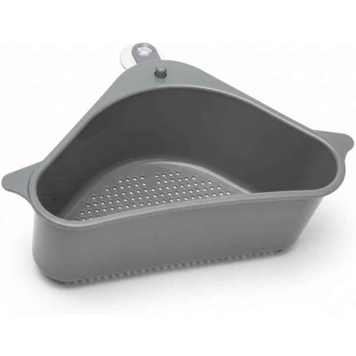 Sink Corner Strainer – Triangle Drainer Basket & Shelf Organizer for Kitchen | Multi-Use Fruit, Vegetable, Soap, Sponge Holder | Rust-Resistant Sink Shelf Corner Rack (Plastic)