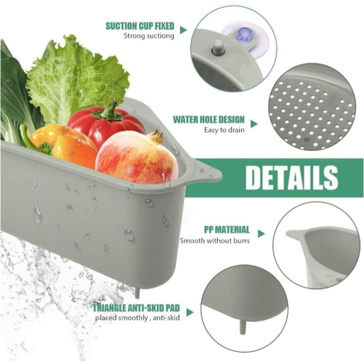 Sink Corner Strainer – Triangle Drainer Basket & Shelf Organizer for Kitchen | Multi-Use Fruit, Vegetable, Soap, Sponge Holder | Rust-Resistant Sink Shelf Corner Rack (Plastic)