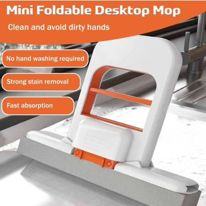 Mini Foldable Desktop Mop – Self‑Squeeze Sponge Mop for Wet & Dry Use – Portable Cleaning Tool for Small Spaces – Kitchen, Bathroom, Glass, Living Room