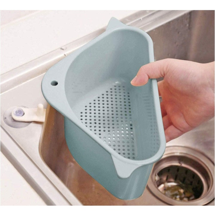 Sink Corner Strainer – Triangle Drainer Basket & Shelf Organizer for Kitchen | Multi-Use Fruit, Vegetable, Soap, Sponge Holder | Rust-Resistant Sink Shelf Corner Rack (Plastic)