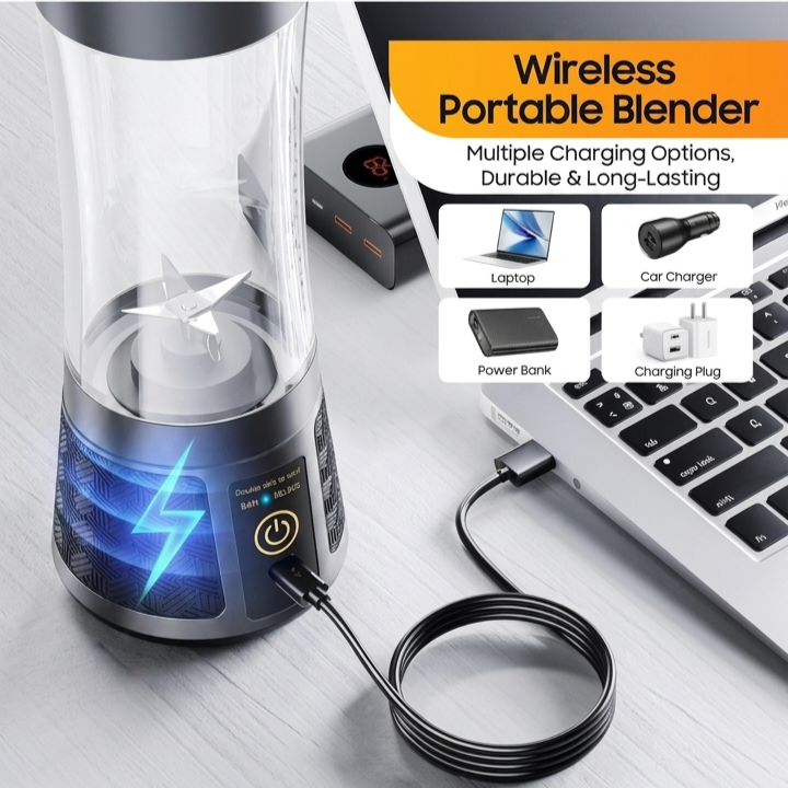 Portable Blender 600ml | Make Smoothies, Shakes, Cold coffee & Juices Anywhere| Blender and shaker | 230W Motor, USB-C Rechargeable 4000mAh Battery, for Gym/Home/Office/Travel