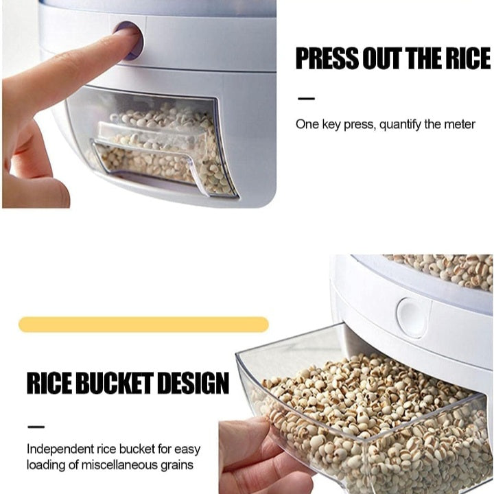 Grain Dispenser, Rotating Rice Dispenser Storage Container, 6-Compartment Dry Food Dispenser, Dried Fruit Food Storage Box, Food Storage Containers For Kitchen Small Grains, Beans, Rice, White