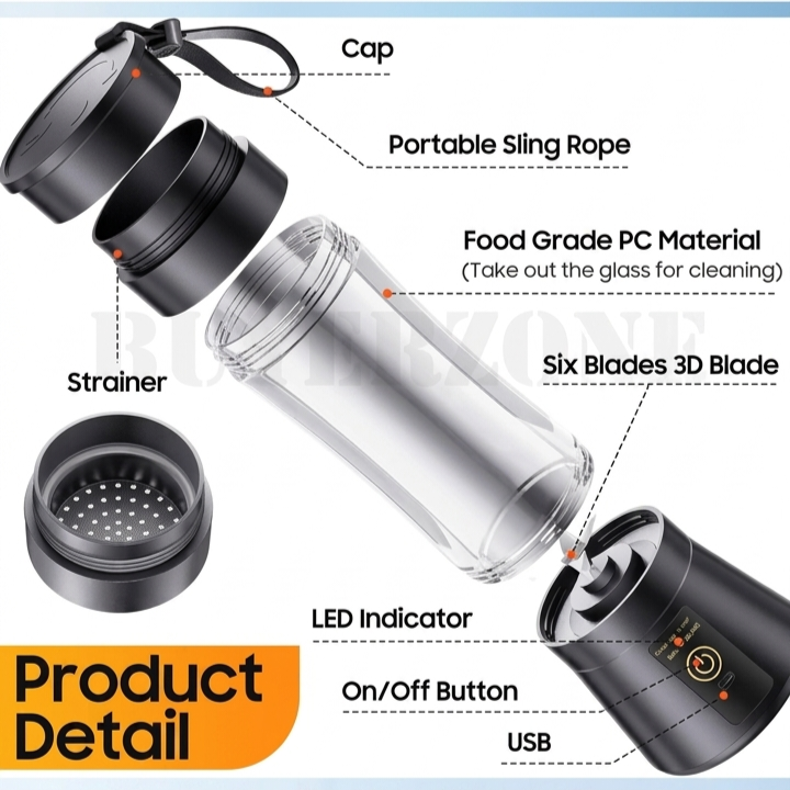 Portable Blender 600ml | Make Smoothies, Shakes, Cold coffee & Juices Anywhere| Blender and shaker | 230W Motor, USB-C Rechargeable 4000mAh Battery, for Gym/Home/Office/Travel