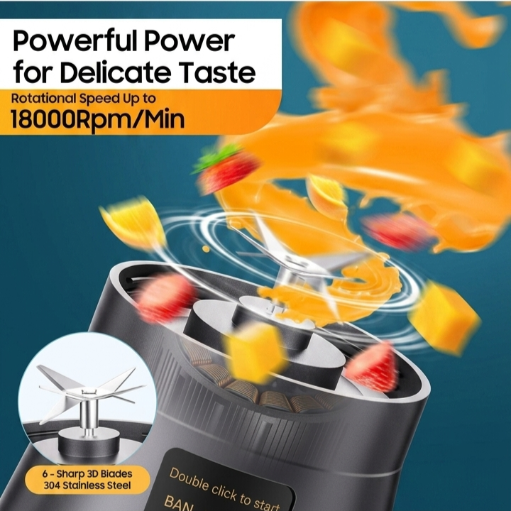 Portable Blender 600ml | Make Smoothies, Shakes, Cold coffee & Juices Anywhere| Blender and shaker | 230W Motor, USB-C Rechargeable 4000mAh Battery, for Gym/Home/Office/Travel